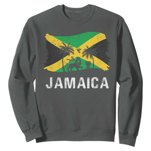 Jamaica Sweatshirt Retro Vintage Jamaican Pride Flag Lion Of Judah TS10 Dark Heather Print Your Wear