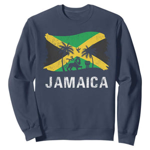 Jamaica Sweatshirt Retro Vintage Jamaican Pride Flag Lion Of Judah TS10 Navy Print Your Wear