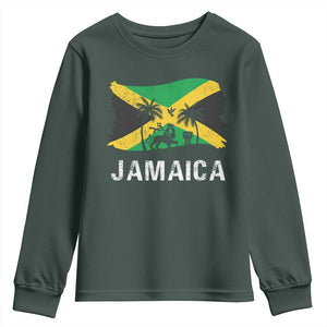 Jamaica Youth Sweatshirt Retro Vintage Jamaican Pride Flag Lion Of Judah TS10 Dark Forest Green Print Your Wear