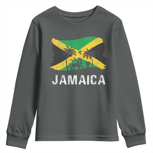 Jamaica Youth Sweatshirt Retro Vintage Jamaican Pride Flag Lion Of Judah TS10 Dark Heather Print Your Wear