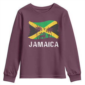Jamaica Youth Sweatshirt Retro Vintage Jamaican Pride Flag Lion Of Judah TS10 Maroon Print Your Wear