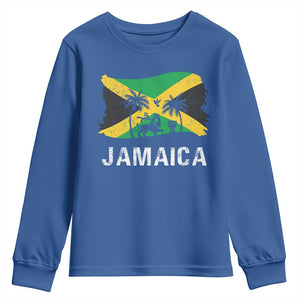 Jamaica Youth Sweatshirt Retro Vintage Jamaican Pride Flag Lion Of Judah TS10 Royal Blue Print Your Wear