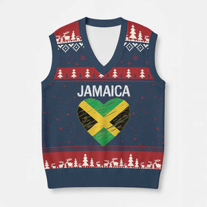 Jamaican Heart Flag V-Neck Knit Sweater Vest Patriotic Jamaica Girls Proud Jamaican Roots TS10 Navy Red Print Your Wear