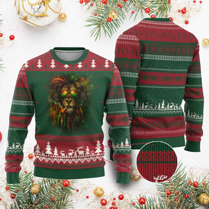 Rasta Reggae Lion Smoking Weed Ugly Christmas Sweater Jamaican Reggae Music and Weed Lovers TS10 Red Green Print Your Wear