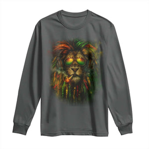 Rasta Reggae Lion Smoking Weed Long Sleeve Shirt Jamaican Reggae Music and Weed Lovers TS10 Dark Heather Print Your Wear