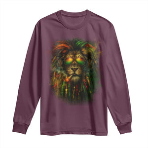 Rasta Reggae Lion Smoking Weed Long Sleeve Shirt Jamaican Reggae Music and Weed Lovers TS10 Maroon Print Your Wear