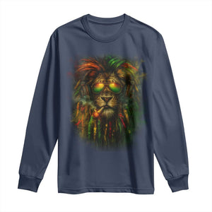 Rasta Reggae Lion Smoking Weed Long Sleeve Shirt Jamaican Reggae Music and Weed Lovers TS10 Navy Print Your Wear