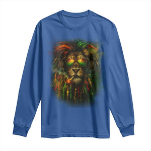 Rasta Reggae Lion Smoking Weed Long Sleeve Shirt Jamaican Reggae Music and Weed Lovers TS10 Royal Blue Print Your Wear