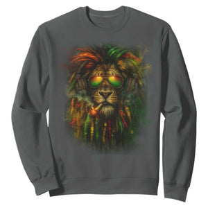 Rasta Reggae Lion Smoking Weed Sweatshirt Jamaican Reggae Music and Weed Lovers TS10 Dark Heather Print Your Wear