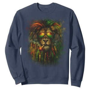 Rasta Reggae Lion Smoking Weed Sweatshirt Jamaican Reggae Music and Weed Lovers TS10 Navy Print Your Wear