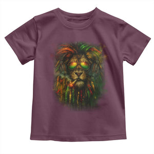 Rasta Reggae Lion Smoking Weed Toddler T Shirt Jamaican Reggae Music and Weed Lovers TS10 Maroon Print Your Wear