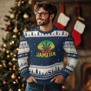 Jamaica Stoner Ugly Christmas Sweater Rasta Sunset Cannabis Marijuana Weed Lovers 420 TS10 Navy Beige Print Your Wear