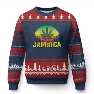 Jamaica Stoner Ugly Christmas Sweater Rasta Sunset Cannabis Marijuana Weed Lovers 420 TS10 Navy Red Print Your Wear