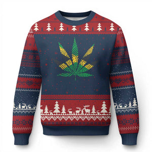 Jamaica Flag Cannabis Ugly Christmas Sweater Funny Stoner Weed Lovers Marijuana 420 TS10 Navy Red Print Your Wear