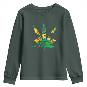 Jamaica Flag Cannabis Youth Sweatshirt Funny Stoner Weed Lovers Marijuana 420 TS10 Dark Forest Green Print Your Wear