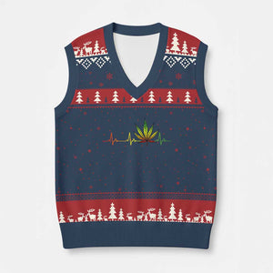Reggae Weed V-Neck Knit Sweater Vest Rasta Marijuana Leaf Heartbeat Weed Lovers 420 TS10 Navy Red Print Your Wear