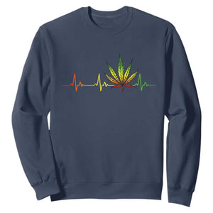 Reggae Weed Sweatshirt Rasta Marijuana Leaf Heartbeat Weed Lovers 420 TS10 Navy Print Your Wear