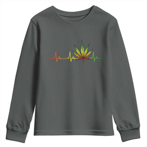 Reggae Weed Youth Sweatshirt Rasta Marijuana Leaf Heartbeat Weed Lovers 420 TS10 Dark Heather Print Your Wear