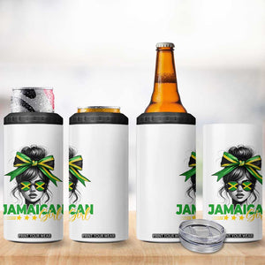 Proud Jamaican Girl 4 in 1 Can Cooler Tumbler Jamaica Messy Bun Retro Vintage Jamaican Flag TS10 Print Your Wear