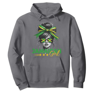 Proud Jamaican Girl Hoodie Jamaica Messy Bun Retro Vintage Jamaican Flag TS10 Charcoal Print Your Wear