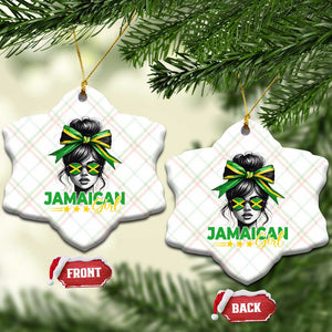 Proud Jamaican Girl Ceramic Ornament Jamaica Messy Bun Retro Vintage Jamaican Flag TS10 Print Your Wear