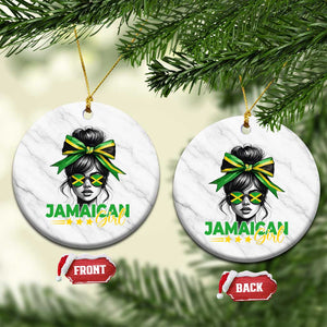 Proud Jamaican Girl Ceramic Ornament Jamaica Messy Bun Retro Vintage Jamaican Flag TS10 1pc White Marble Print Your Wear