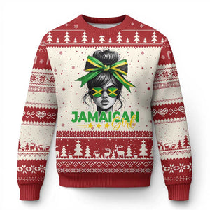 Proud Jamaican Girl Ugly Christmas Sweater Jamaica Messy Bun Retro Vintage Jamaican Flag TS10 Beige Red Print Your Wear