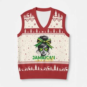 Proud Jamaican Girl V-Neck Knit Sweater Vest Jamaica Messy Bun Retro Vintage Jamaican Flag TS10 Beige Red Print Your Wear