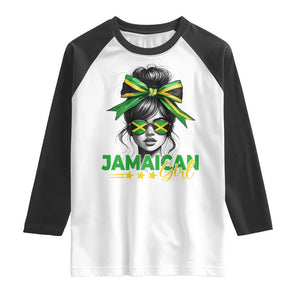 Proud Jamaican Girl Raglan Shirt Jamaica Messy Bun Retro Vintage Jamaican Flag TS10 White Black Print Your Wear