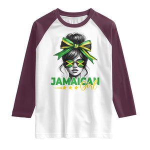 Proud Jamaican Girl Raglan Shirt Jamaica Messy Bun Retro Vintage Jamaican Flag TS10 White Maroon Print Your Wear