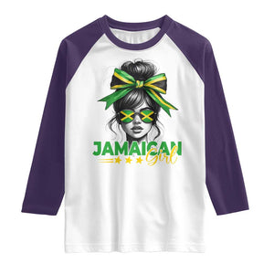 Proud Jamaican Girl Raglan Shirt Jamaica Messy Bun Retro Vintage Jamaican Flag TS10 White Purple Print Your Wear