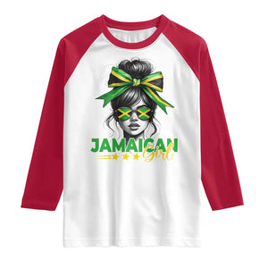 Proud Jamaican Girl Raglan Shirt Jamaica Messy Bun Retro Vintage Jamaican Flag TS10 White Red Print Your Wear