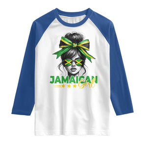 Proud Jamaican Girl Raglan Shirt Jamaica Messy Bun Retro Vintage Jamaican Flag TS10 White Royal Print Your Wear
