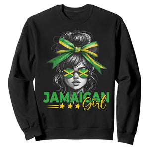 Proud Jamaican Girl Sweatshirt Jamaica Messy Bun Retro Vintage Jamaican Flag TS10 Black Print Your Wear