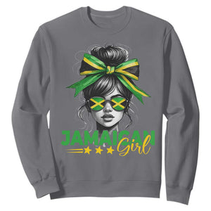 Proud Jamaican Girl Sweatshirt Jamaica Messy Bun Retro Vintage Jamaican Flag TS10 Charcoal Print Your Wear