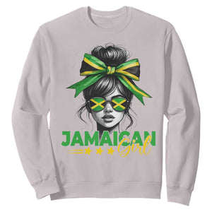 Proud Jamaican Girl Sweatshirt Jamaica Messy Bun Retro Vintage Jamaican Flag TS10 Ice Gray Print Your Wear