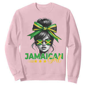 Proud Jamaican Girl Sweatshirt Jamaica Messy Bun Retro Vintage Jamaican Flag TS10 Light Pink Print Your Wear