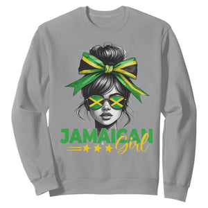 Proud Jamaican Girl Sweatshirt Jamaica Messy Bun Retro Vintage Jamaican Flag TS10 Sport Gray Print Your Wear