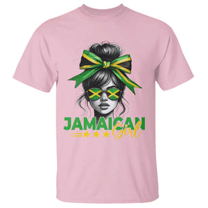 Proud Jamaican Girl T Shirt Jamaica Messy Bun Retro Vintage Jamaican Flag TS10 Light Pink Print Your Wear