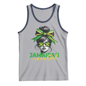 Proud Jamaican Girl Tank Top Jamaica Messy Bun Retro Vintage Jamaican Flag TS10 Athletic Heather Navy Print Your Wear