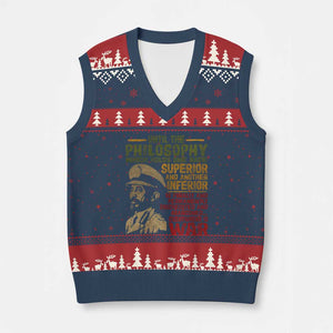Haile Selassie V-Neck Knit Sweater Vest War Speech Lion of Judah Rasta Jah Bless TS10 Navy Red Print Your Wear