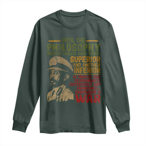 Haile Selassie Long Sleeve Shirt War Speech Lion of Judah Rasta Jah Bless TS10 Dark Forest Green Print Your Wear