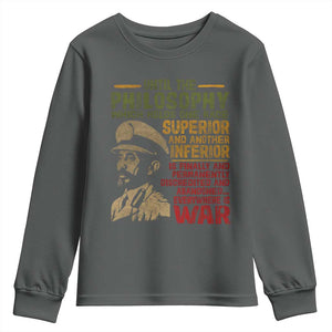 Haile Selassie Youth Sweatshirt War Speech Lion of Judah Rasta Jah Bless TS10 Dark Heather Print Your Wear
