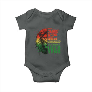 Lion of Judah Baby Onesie Rasta Haile Selassie War Speech Jah Bless TS10 Dark Heather Print Your Wear