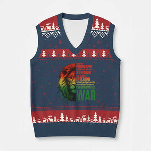 Lion of Judah V-Neck Knit Sweater Vest Rasta Haile Selassie War Speech Jah Bless TS10 Navy Red Print Your Wear