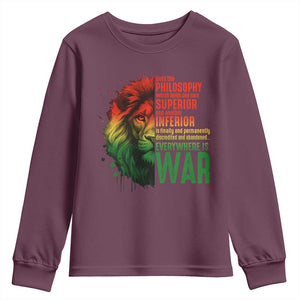 Lion of Judah Youth Sweatshirt Rasta Haile Selassie War Speech Jah Bless TS10 Maroon Print Your Wear