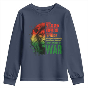 Lion of Judah Youth Sweatshirt Rasta Haile Selassie War Speech Jah Bless TS10 Navy Print Your Wear