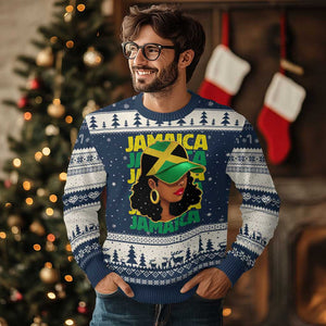 Proud Jamaican Afro Black Woman Jamaica Flag Pride Ugly Christmas Sweater TS10 Navy Beige Print Your Wear