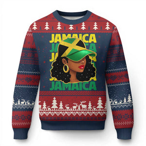 Proud Jamaican Afro Black Woman Jamaica Flag Pride Ugly Christmas Sweater TS10 Navy Red Print Your Wear