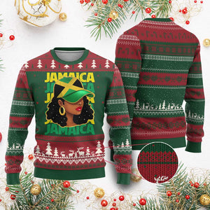 Proud Jamaican Afro Black Woman Jamaica Flag Pride Ugly Christmas Sweater TS10 Red Green Print Your Wear